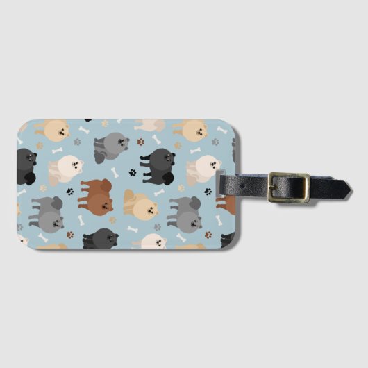 Pomeranian Paw-prints and Dog Bones Gepäckanhänger (Vorderseite (Horizontal))