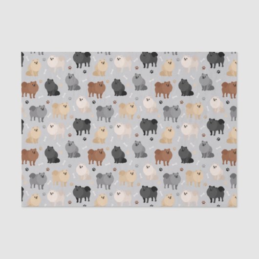 Pomeranian Paw-prints and Dog Bones Tissue Paper Seidenpapier (Vorderseite)