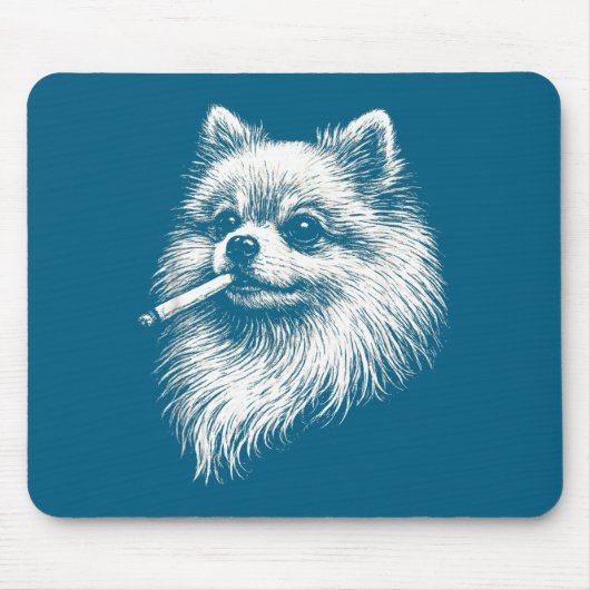 Pomeranian Rauchender Meme-Hund-Illustration Mousepad (Vorne)
