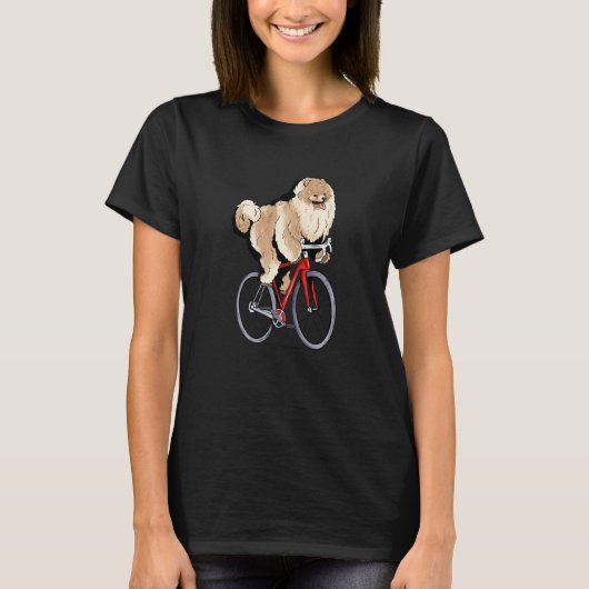 Pomeranian Riding Bicycle Cute Biker Cyclist Premi T-Shirt (Vorderseite)