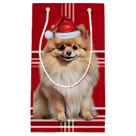 Pomeranian Santa Dog Holiday Red Plaid Christmas Kleine Geschenktüte