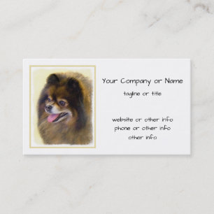 Pomeranian Schwarz und Braun Gemälde Originale Hun Visitenkarte