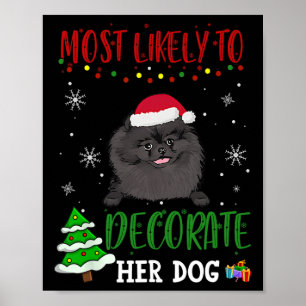 Pomeranian schwarzer Hund Weihnachten am wahrschei Poster