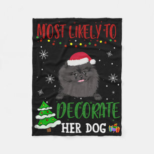 Pomeranian Schwarzer Hund Weihnachten Wahrscheinli Fleecedecke