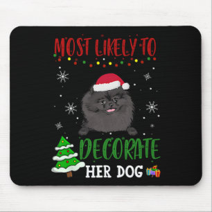 Pomeranian Schwarzer Hund Weihnachten Wahrscheinli Mousepad