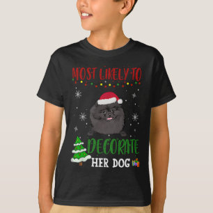 Pomeranian Schwarzer Hund Weihnachten Wahrscheinli T-Shirt