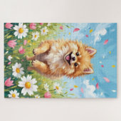 Pomeranian Spring Daisy Field Cute Dog Puzzle (Horizontal)