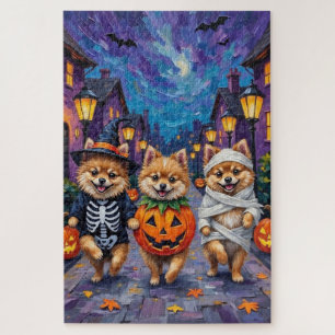 Pomeranian-Süßigkeitenbetteln in Halloween-Kostüme Puzzle