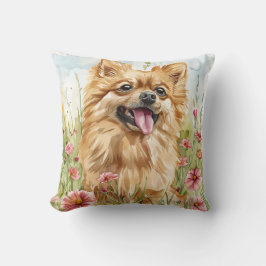 Pomeranian Throw Pillow – Watercolor Kissen