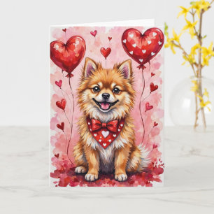 Pomeranian Valentinstag Hund mit Herzen Rot Karte