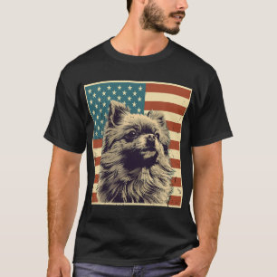 Pomeranian Vintage Amerikanische Flagge Pom Hunde T-Shirt