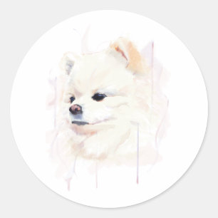 Pomeranian-Wandkunstposter, Aquarellmalerei Runder Aufkleber