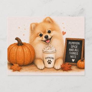 Pomeranian Warmer Kürbis-Gewürz-Puppaccino Postkarte