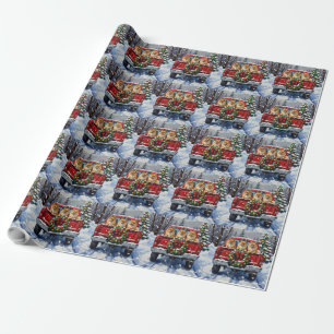 Pomeranian-Weihnachts-Rot-Lieferwagen-Feiertagsges Geschenkpapier
