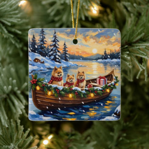 Pomeranian-Weihnachtsboot-Feiertag Keramikornament