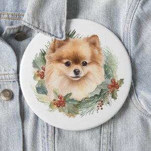 Pomeranian-Weihnachtskranz Festlicher Hund Button