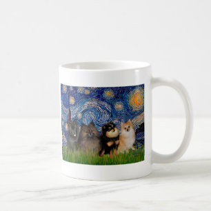 Pomeranians (vier) - Sternennacht Kaffeetasse