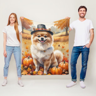 Pommeranian im Herbstlaub Erntedank Kunst Fleecedecke