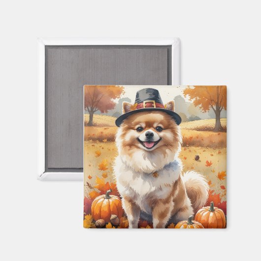 Pommeranian im Herbstlaub Erntedank Kunst Magnet (Vorderseite/Rückseite)