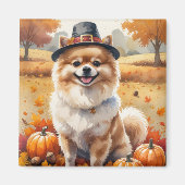 Pommeranian im Herbstlaub Erntedank Kunst Magnet (Vorne)