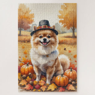 Pommeranian im Herbstlaub Erntedank Kunst Puzzle
