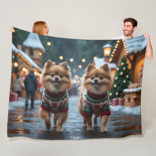 Pommern Hunde Weihnachten Schnee Urlaub Fleecedecke