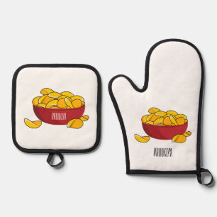 Pommes-Chips-Cartoon-Illustration  Ofenhandschuh & Topflappen-Set