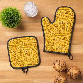 Pommes frites, Chips, Fast Food Gemustert Ofenhandschuh & Topflappen-Set