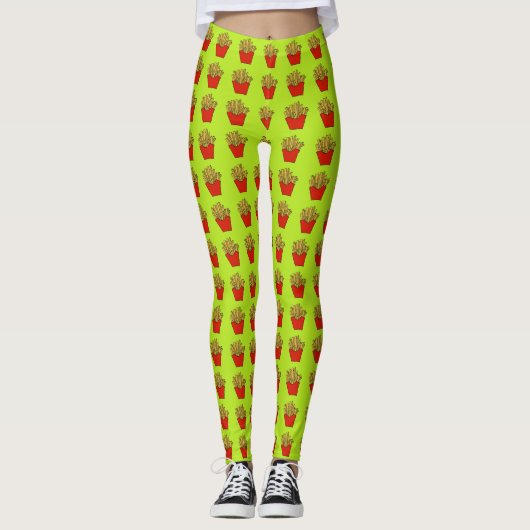 Pommes frites Design auf Limonem Hintergrund Leggings (Vorderseite)