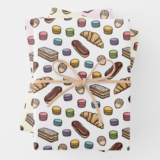 Pommes frites, süßes Macaron-Muster Geschenkpapier Set (Beispiel)