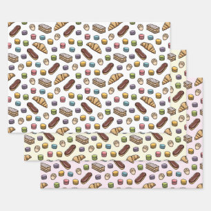 Pommes frites, süßes Macaron-Muster Geschenkpapier Set