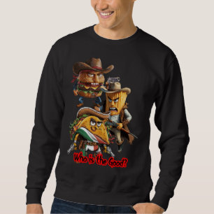 Pommes Frites, Taco und Burger, Cowboy-Stil auf ei Sweatshirt