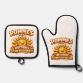Pommes sind frittierte Sonnenstrahlen -  Ofenhandschuh & Topflappen-Set (Vorderseite)