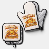 Pommes sind frittierte Sonnenstrahlen -  Ofenhandschuh & Topflappen-Set (Vorderseite/Rückseite)