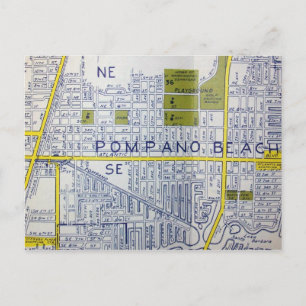 Pompano Beach, FL Vintage Map Postkarte