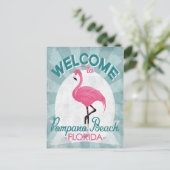 Pompano Beach Florida Pink Flamingo Retro Postkarte (Stehend Vorderseite)