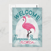 Pompano Beach Florida Pink Flamingo Retro Postkarte (Vorne/Hinten)