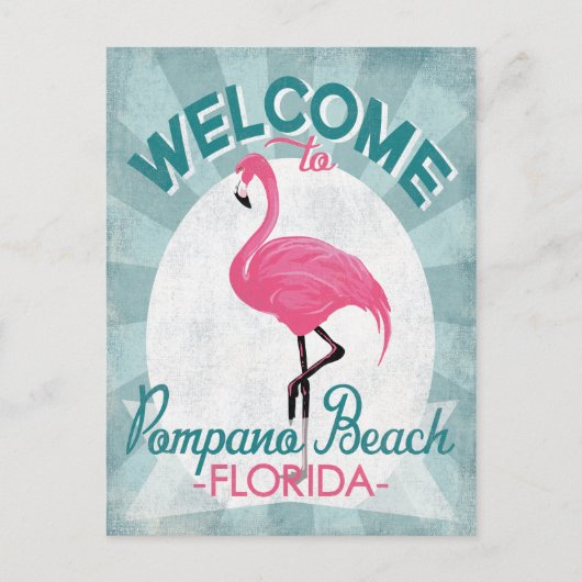 Pompano Beach Florida Pink Flamingo Retro Postkarte (Vorderseite)