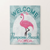 Pompano Beach Florida Pink Flamingo Retro Puzzle (Vertikal)