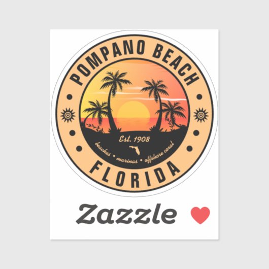 Pompano Beach Florida Retro Sunset Souvenir 80er Aufkleber (Blatt)