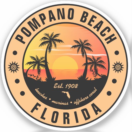 Pompano Beach Florida Retro Sunset Souvenir 80er Aufkleber (Vorderseite)