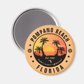 Pompano Beach Florida Retro Sunset Souvenir 80er Magnet (Vorderseite/Rückseite)