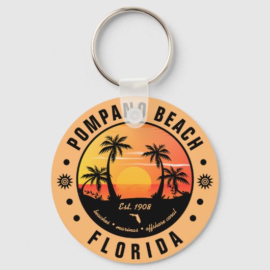 Pompano Beach Florida Retro Sunset Souvenir 80er Schlüsselanhänger (Vorderseite)