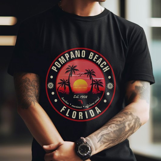 Pompano Beach Florida Retro Sunset Souvenir 80er T-Shirt