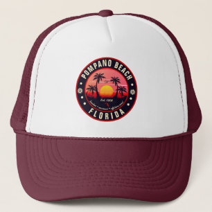 Pompano Beach Florida Retro Sunset Souvenir 80er Truckerkappe