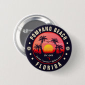 Pompano Beach Florida Retro Sunset Souvenir Button (Vorne & Hinten)