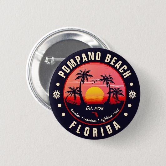 Pompano Beach Florida Retro Sunset Souvenir Button (Vorne & Hinten)