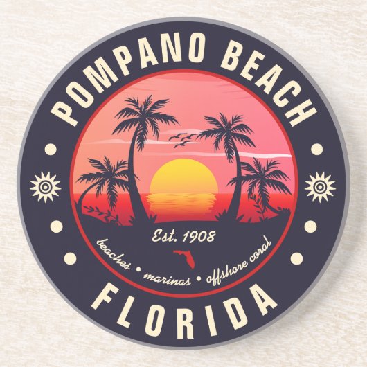 Pompano Beach Florida Retro Sunset Souvenir Getränkeuntersetzer (Vorne)