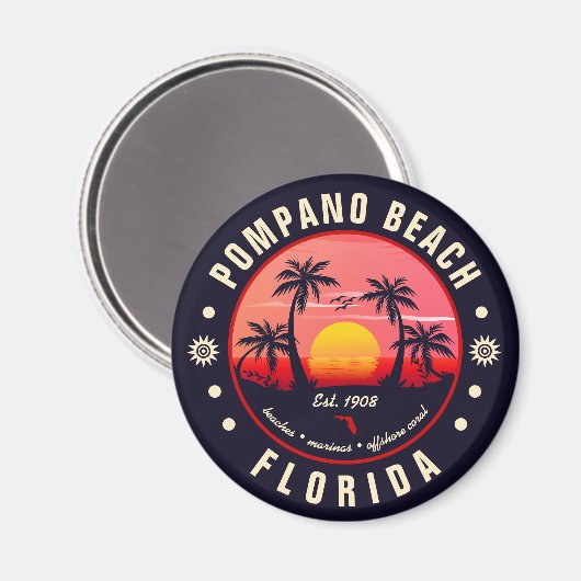Pompano Beach Florida Retro Sunset Souvenir Magnet (Vorderseite/Rückseite)
