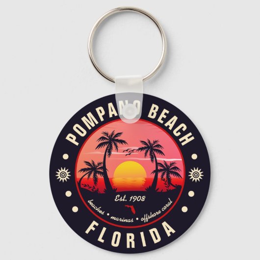 Pompano Beach Florida Retro Sunset Souvenir Schlüsselanhänger (Vorderseite)